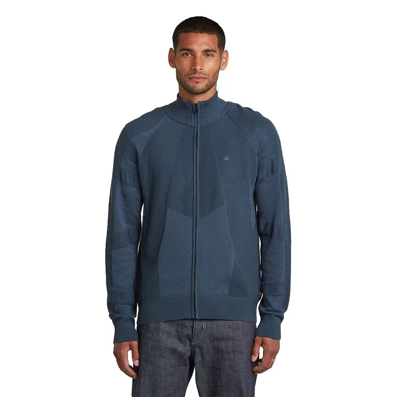 G-STAR Men's 3D Biker Full Zip Knit Sweater, Multicoloured (India Ink/Salute D26778-c259-h737), L