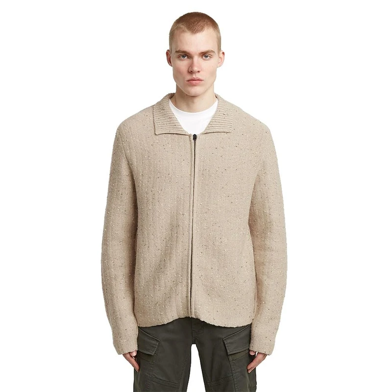 G-STAR Men's Polo Collar Full Zip Knit Sweater, Beige (Dk Brick D26782-d754-1214), L