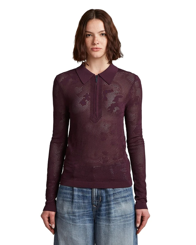 G-STAR Women's Pointelle Slim Polo Knit Wmn Sweater, Red (Maroon D26657-b754-671), S