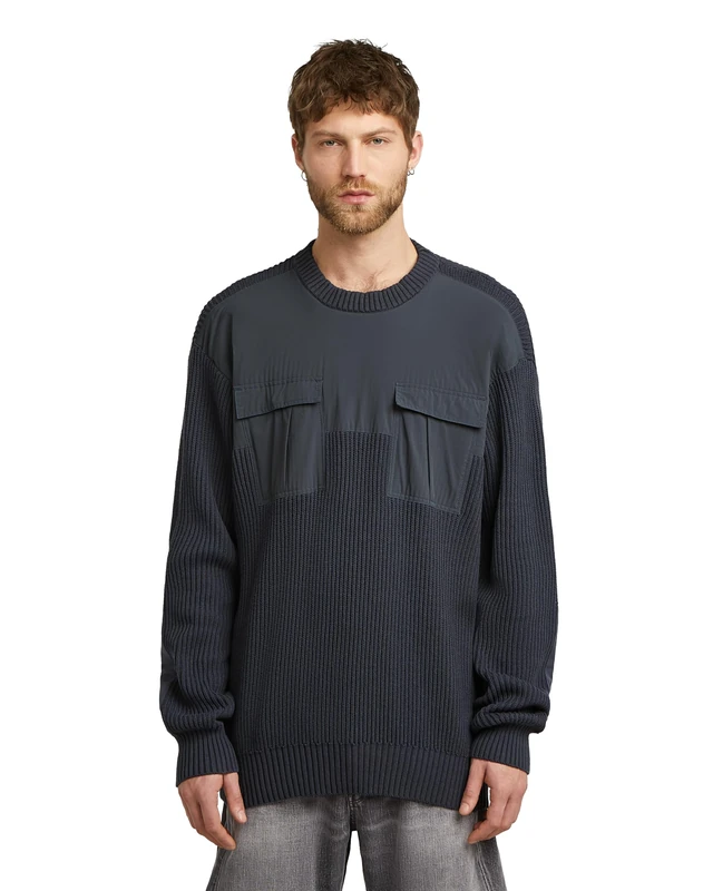 G-STAR Men's Woven Mix R Knit Sweater, Blue (India Ink D26725-c868-h392), XS