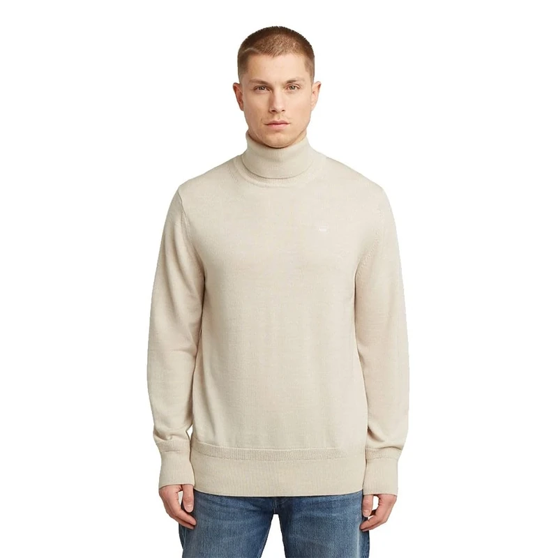 G-STAR Men's Premium Core Turtle Knit Sweater, White (Whitebait D27706-b692-1603), M