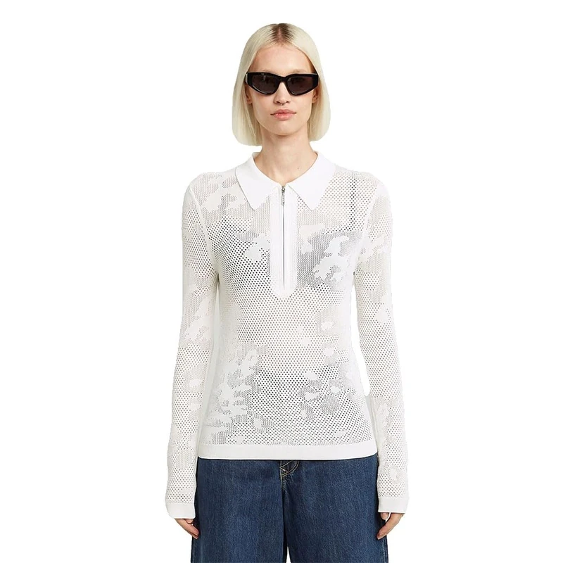 G-STAR Women's Pointelle Slim Polo Knit Wmn Sweater, White (Milk D26657-b754-111), S