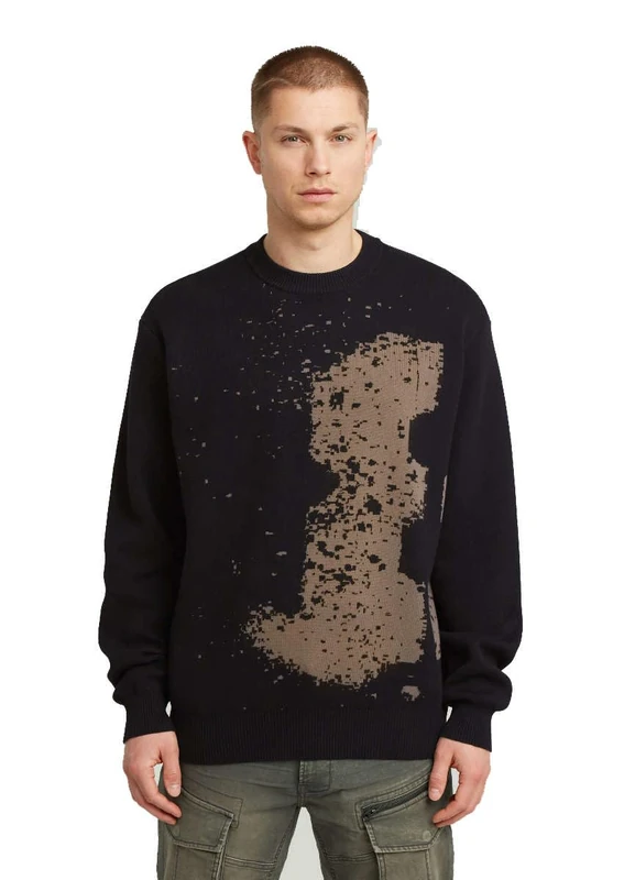 G-STAR Men's Sprayed 89 Gr Relaxed R Knit Sweater, Black (Dk Black D27772-d488-6484), L