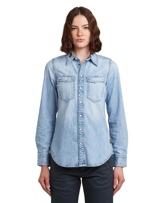 G-STAR Women's Slim Western Shirt Ls Wmn, Sun Faded Blue Mist D27714-d539-g342, M