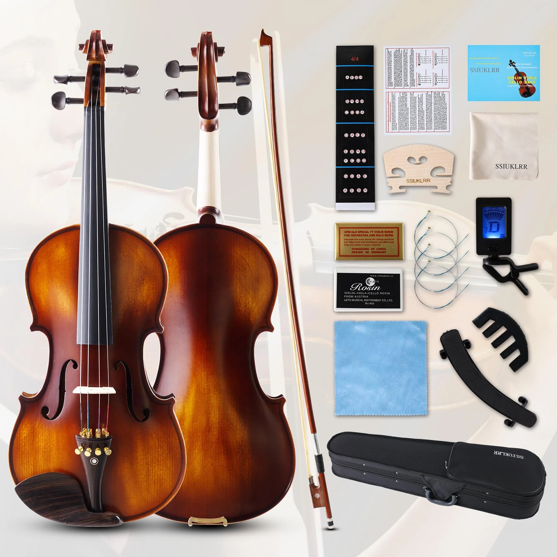 Violin 4/4 Full Set,Beginner Violin for Adults,Kids,Students,4/4 Violin with spruce,maple and ebony accessories,Full Size Violin with 10 pieces for Beginner Ages 11+,Professional Performers(Classic)