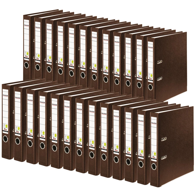 Original Falken Pack of 25 Polypropylene Colour Plastic Folders Made in Germany 5 cm Narrow DIN A4 Brown Ring Binder Vegan Lever Arch File
