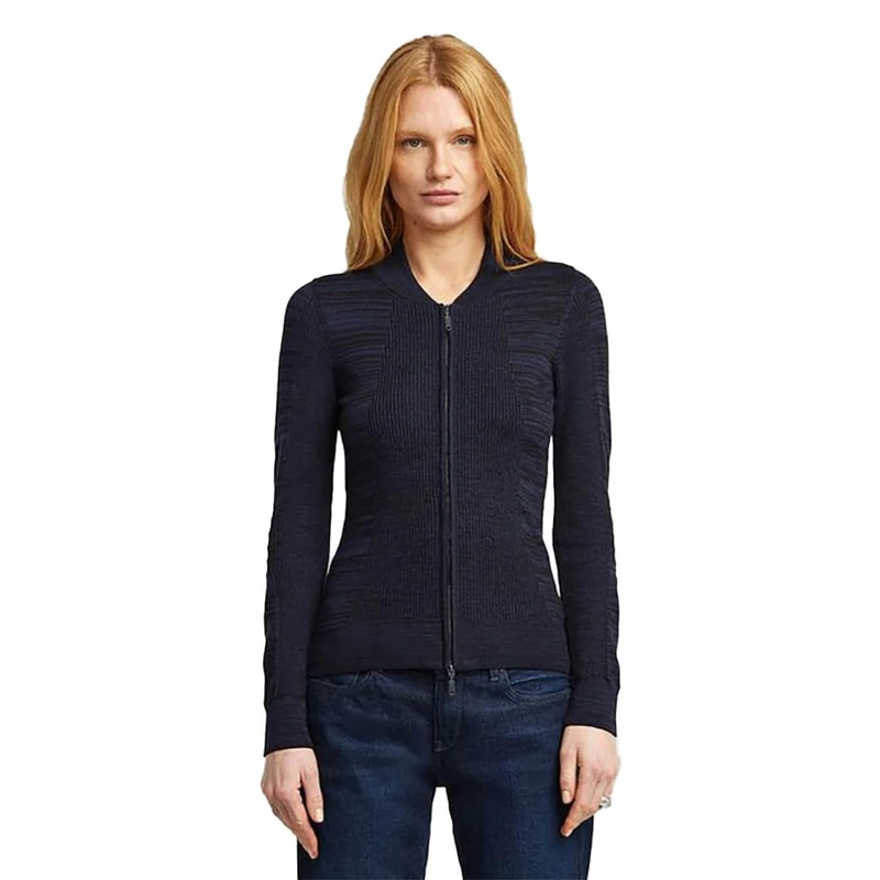 G-STAR 8719965012981 3D Biker Knit Slim Full Zip Knit Women's, Multicoloured (Dk Black/Osaka Blue D26723-c259-h705), L