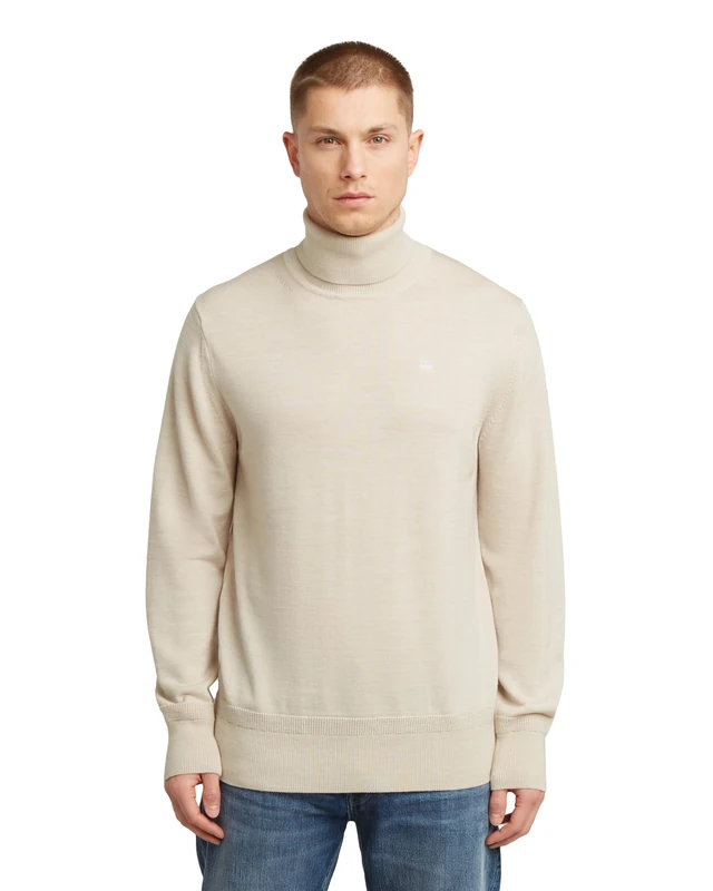 G-STAR Men's Premium Core Turtle Knit Sweater, White (Whitebait D27706-b692-1603), XS