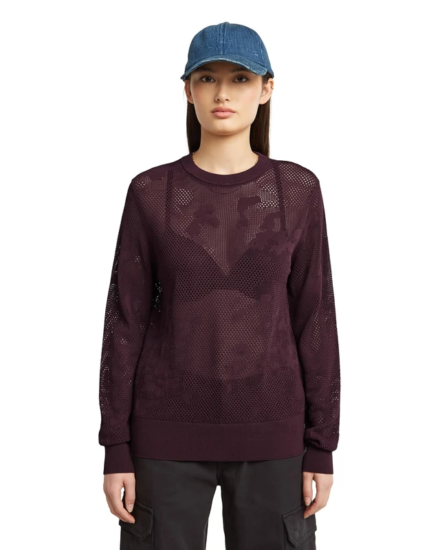G-STAR Women's Pointelle Knit Wmn Sweater, Red (Maroon D27724-b754-671), XL