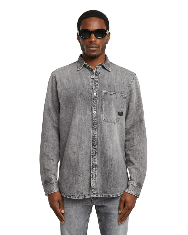 G-STAR Men's Regular 1-pkt Shirt Ls, Multicoloured (Sun Faded Oyster Shell D27083-e091-h483), S