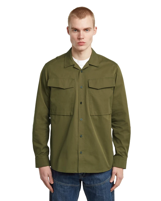 G-STAR Men's Cargo Pocket Regular Shirt Ls, Green (Dark Olive D26942-e077-c744), S