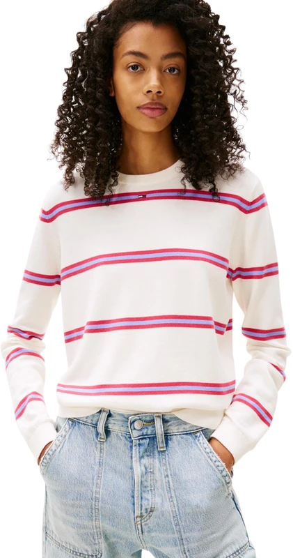 Tommy Jeans Women's TJW Essential Crew Sweater EXT DW0DW20159, White, L