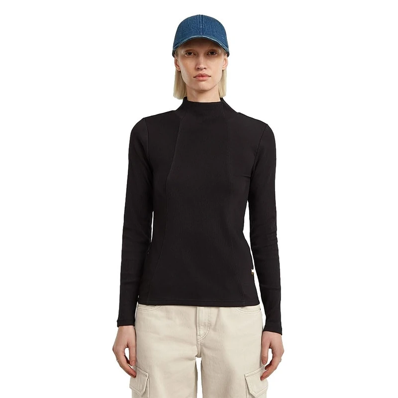 G-STAR Women's A Line Slim Rib Mock T Ls Wmn T-Shirt, Black (Dk Black D26905-e136-6484), XXL