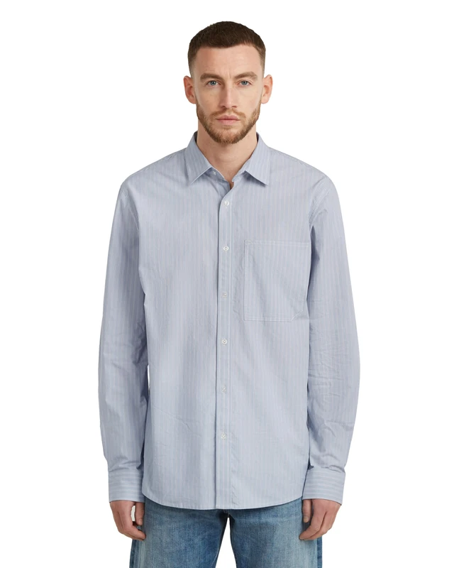 G-STAR Men's One Pkt Regular Shirt Ls, Multicolour (Ash Blue Micro Stripe D28117-e067-h422), S
