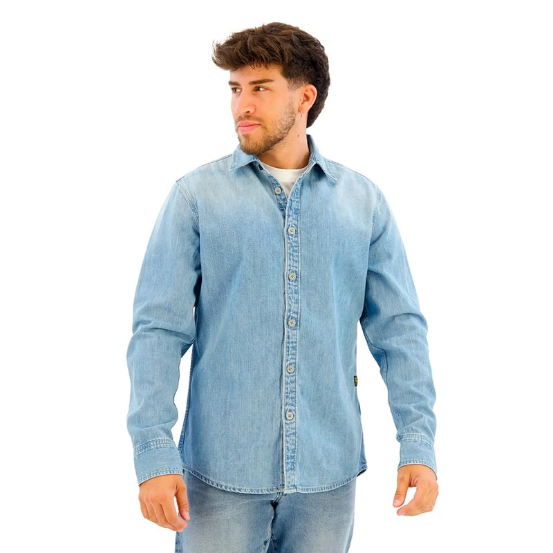G-STAR Men's Clean Slim Shirt LS Shirt, Blue (Faded Thames D27681-d252-g614), XL