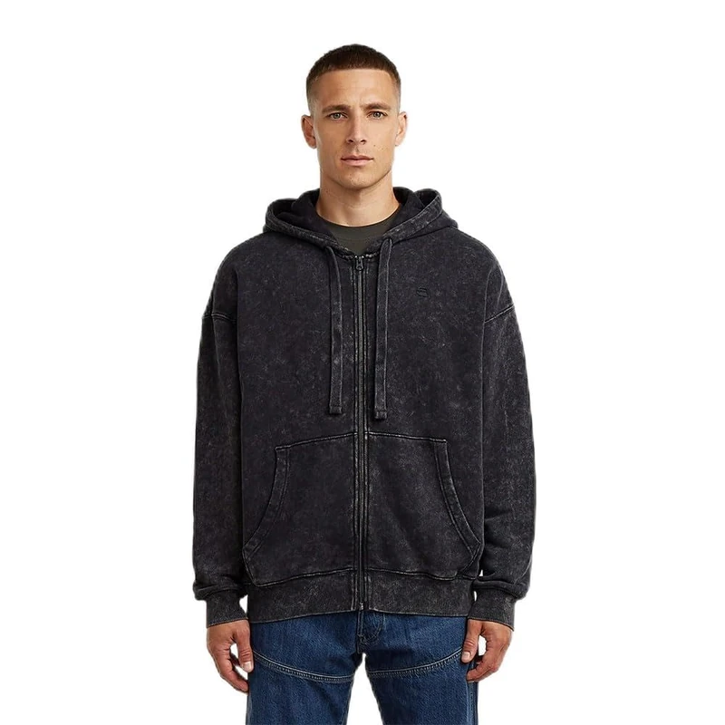 G-STAR Men's Washed Loose Full Zip HDD Sw Hooded Sweatshirt, Black (Dk Black Smokey Gd D27084-d575-h590), L