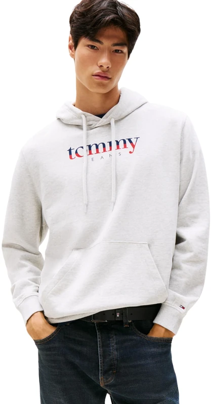 Tommy Jeans Men's TJM Reg DNA Hoodie Ext Dm0Dm22113 Pullover Sweatshirt, Grey (Lt Grey HTR), 3XL Plus
