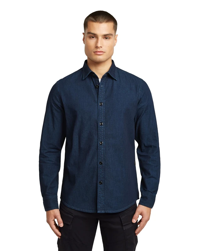 G-STAR Men's Clean Slim Shirt Ls, Blue (Worn in Deep Blue Ocean D27681-d539-g839), L