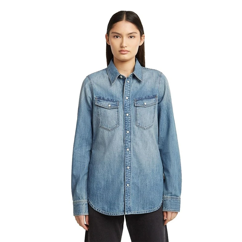 G-STAR Women's Slim Western Shirt Ls Wmn, Blue (Antique Faded Thames D27714-d539-g924), S