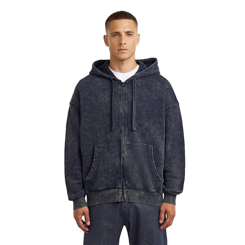 G-STAR Men's Washed Loose Full Zip HDD Sw Hooded Sweatshirt, Blue (Salute Smokey Gd D27084-d575-h592), XS