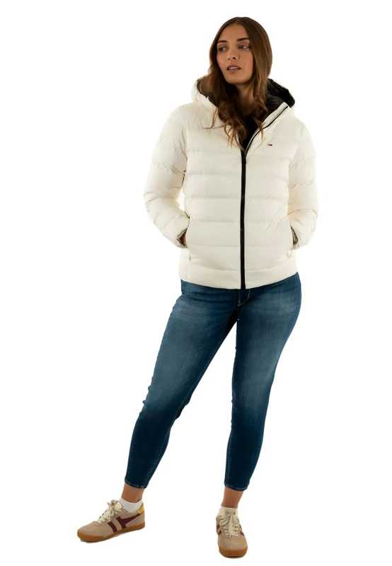 Tommy Jeans Women’s Slim Puffer Jacket with Hood, White (Ecru), XL