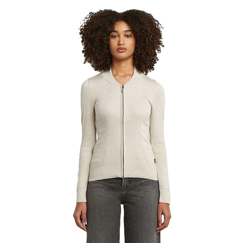 G-STAR Women's 3D Biker Slim Full Zip Knit Wmn Sweater, Multicolour (Whitebait/Dk Brick D26723-c259-g908), L