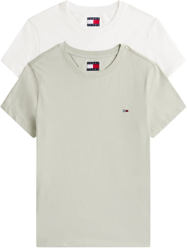 Tommy Jeans Women's Tjw 2Pack C-Neck Tee Dw0Dw21366 S/S T-Shirt, Multi (Ecru/Misty Sage), M