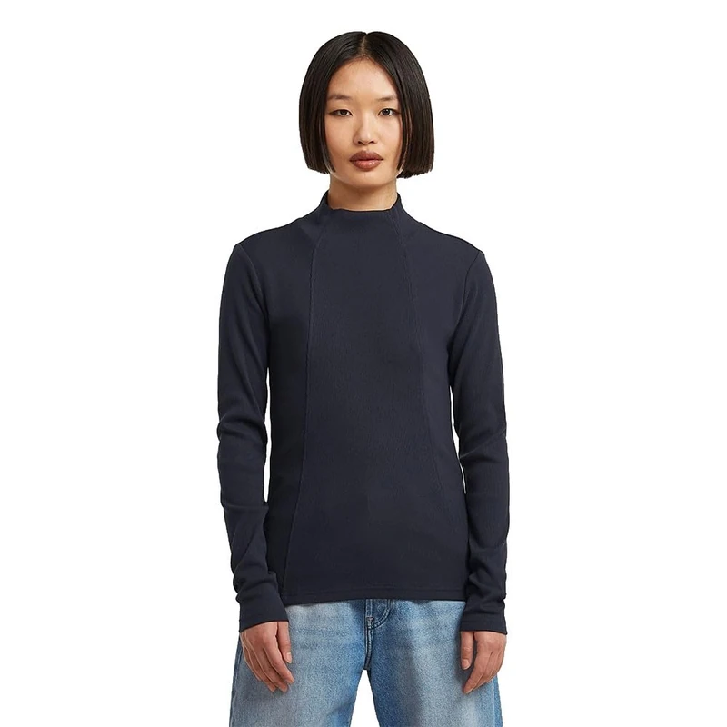 G-STAR Women's A Line Slim Rib Mock T Ls Wmn T-Shirt, Blue (Osaka Blue D26905-e136-3873), L