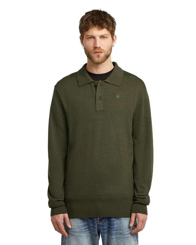 G-STAR Men's Premium Core Dunda Polo Knit Ls Shirt, Grey (Asfalt D27707-b692-995), L