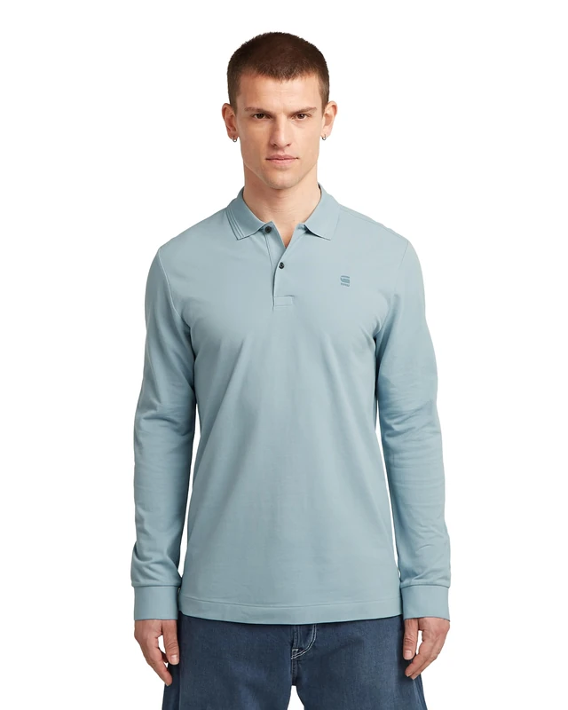 G-STAR 8719965012981 Dunda Slim Polo LS, Blue (Ash Blue D27683-5864-5304), S