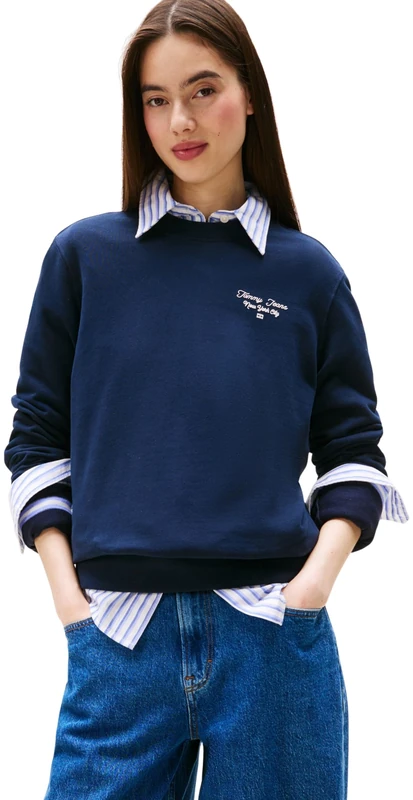 Tommy Jeans Women’s Logo Cotton Sweatshirt, Blue (Dark Night Navy), L