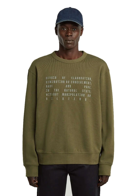 G-STAR Men's Text Graphic R Sw Sweater, Green (Dark Olive D27094-e209-c744), L