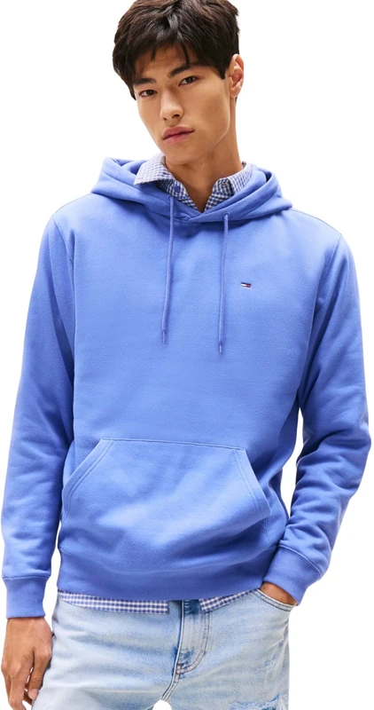 Tommy Jeans Men’s Regular Fit Flag Fleece Hoodie, Blue (Soft Sapphire), XS