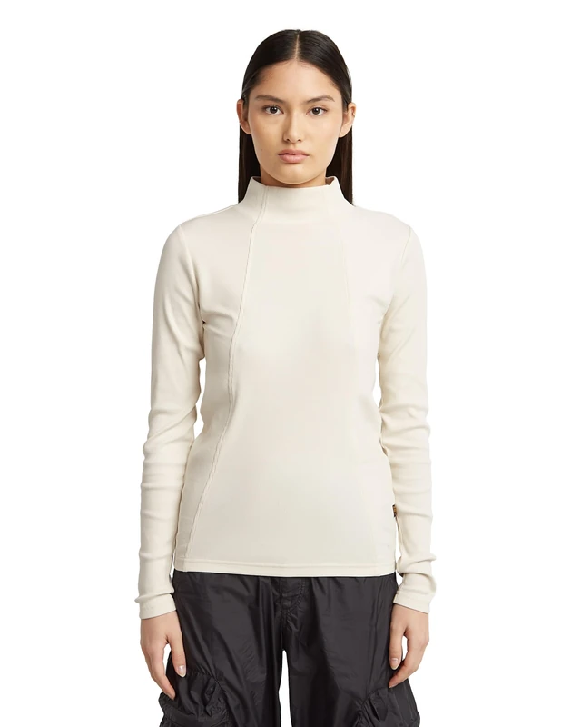 G-STAR A line Slim Rib Mock t ls wmn, White (Milk D26905-e136-111), M