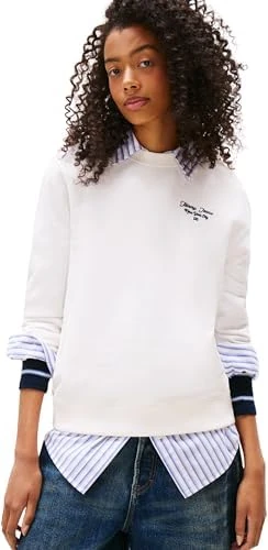 Tommy Jeans Women’s Logo Cotton Sweatshirt, White (Ecru), L