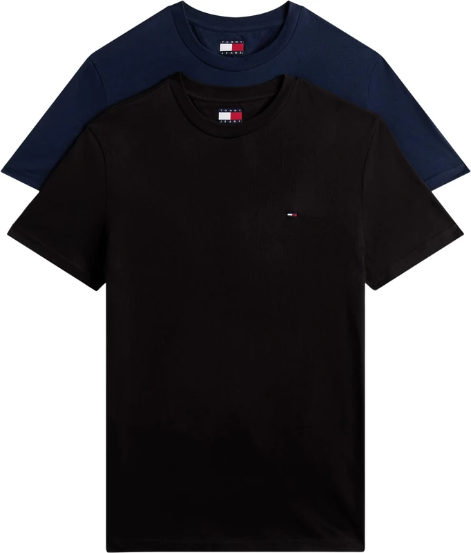 Tommy Jeans Men’s 2 Pack Extra Slim Cotton Jersey Short Sleeve T-Shirts, Multicolor (Black/Dark Night Navy), XXL