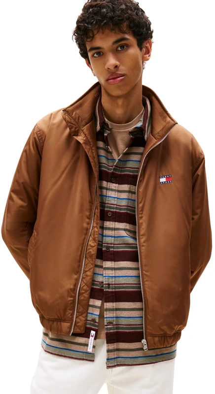 Tommy Jeans Men’s Essential Padded Transitional Jacket with Stand Collar, Beige (Pecan Nut), XS