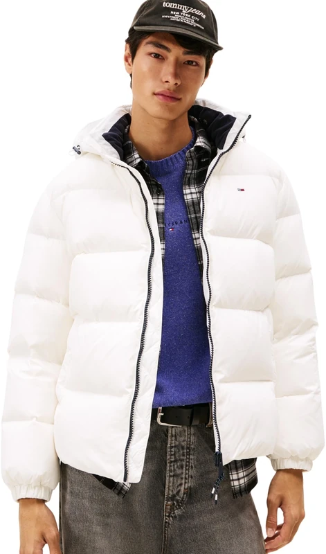 Tommy Jeans Men’s Warm Essential Down Puffer Jacket, White (Ecru), 3XL