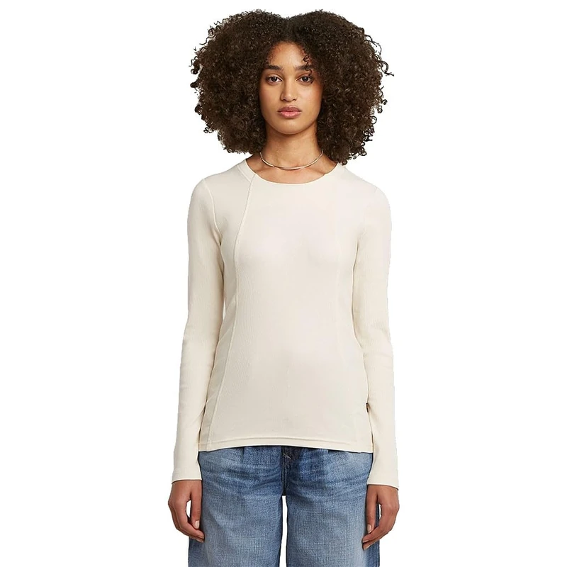 G-STAR A line Slim Rib r t ls wmn, White (Milk D26903-e136-111), XS - Image 1