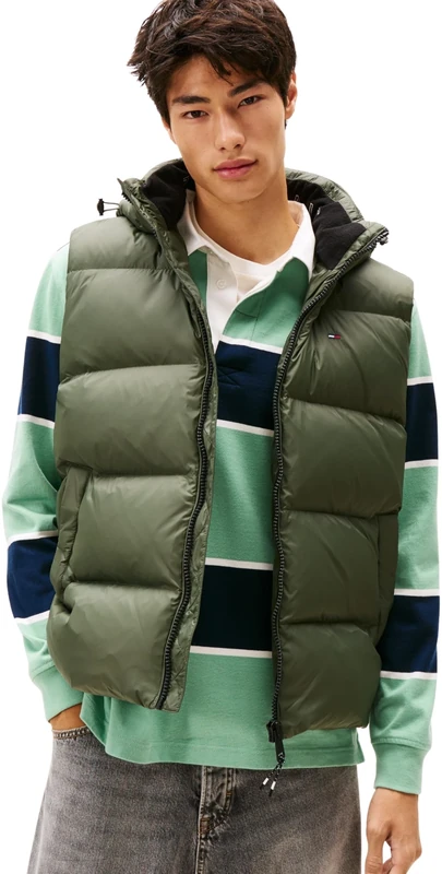 Tommy Jeans Men's TJM Essential Down Vest Ext Dm0Dm20465, Green (Pewter Green), 4XL Grande