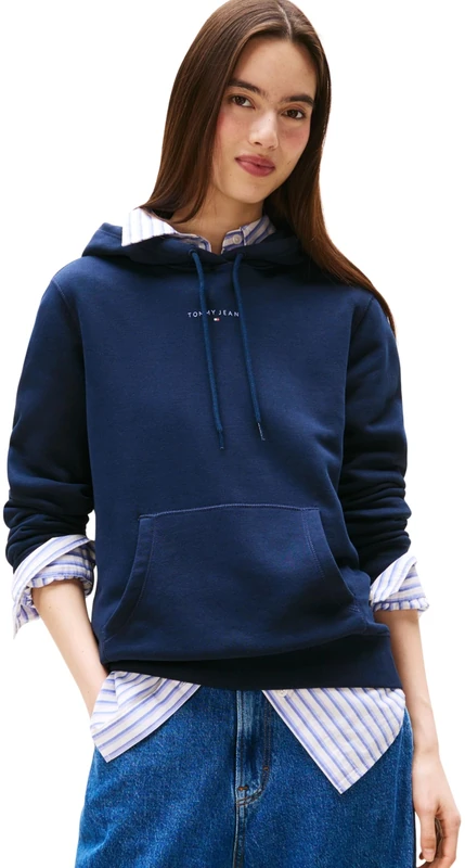 Tommy Jeans Women's Tjw Reg Linear Hoodie Ext Dw0Dw21963 Pullover, Blue (Dark Night Navy), XL