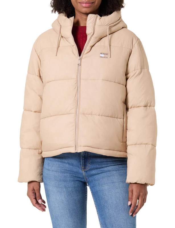 Tommy Jeans Women's Tjw Hooded Puffer Jacket Dw0Dw21625, Brown (Malted Milk), XS