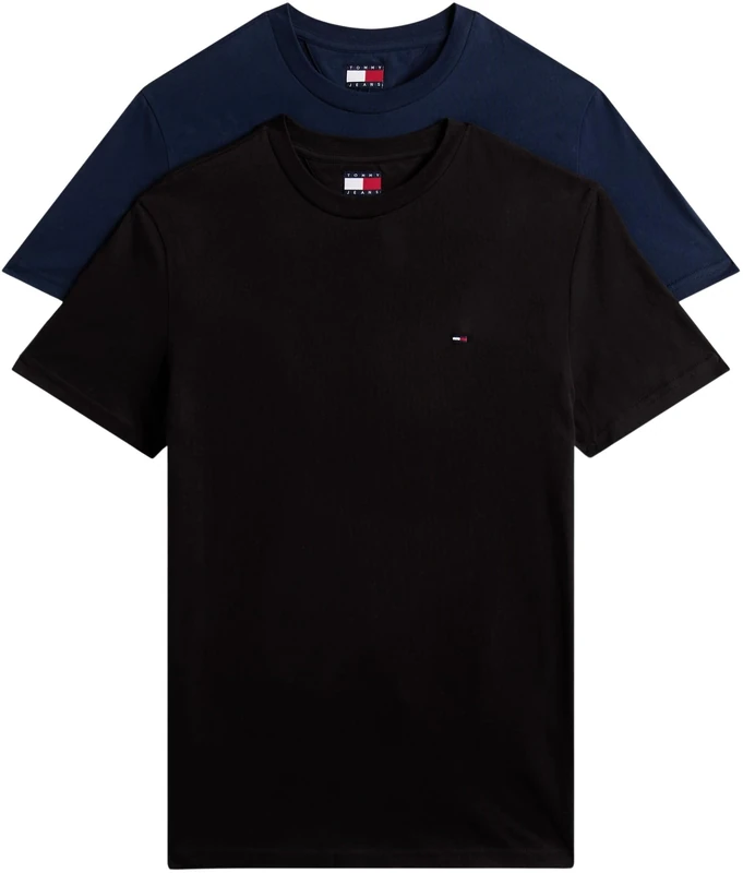 Tommy Jeans Mens TJM Xslim 2pack Jersey Tee Ext Dm0dm15381 S/S T-Shirt, Multi (Black/Dark Night Navy), XS UK