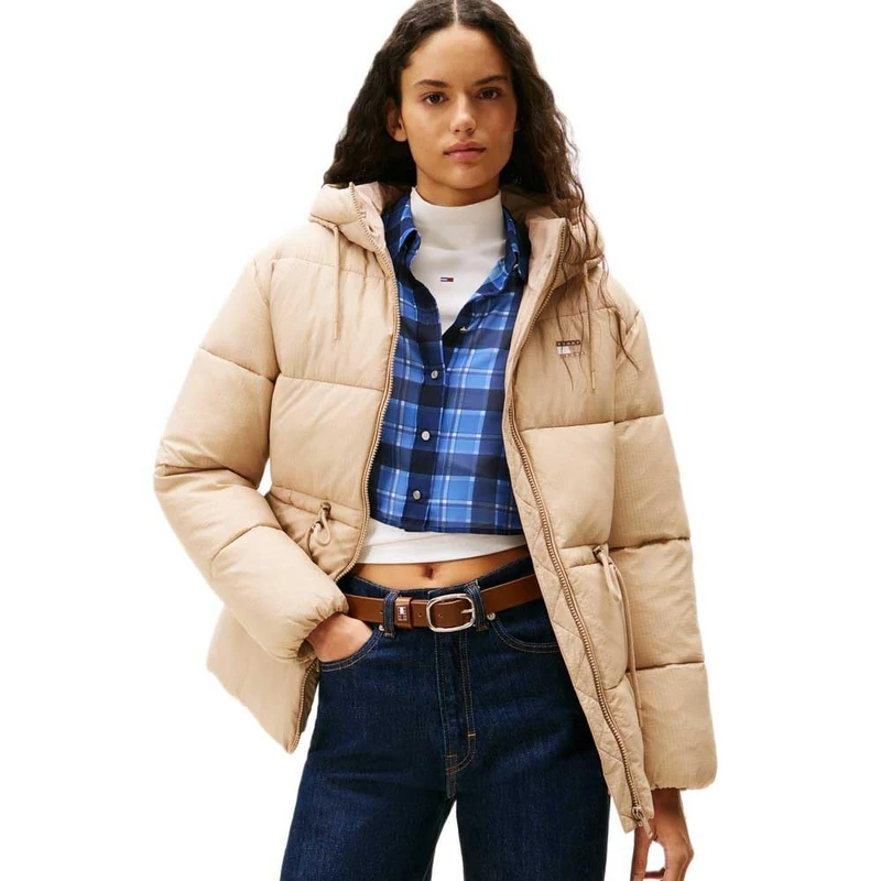 Tommy Jeans Women's Tjw Hooded Midi Puffer Jacket Dw0Dw21626, Brown (Malted Milk), S