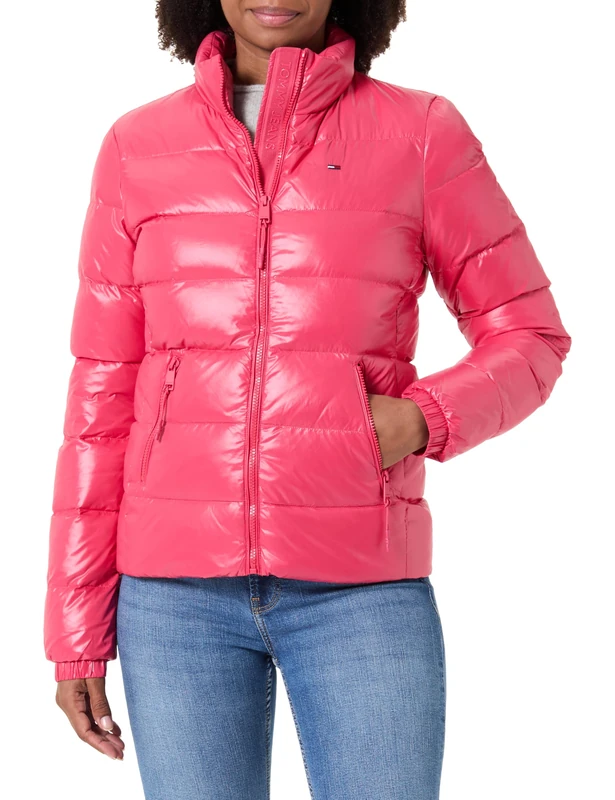 Tommy Jeans Women's Slim Zip Print Puffer Jacket - Red M