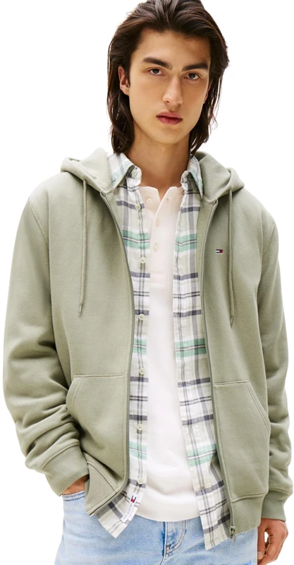 Tommy Jeans Men’s Flag Zip Through Hoodie, Green (Utility Sage), 3XL