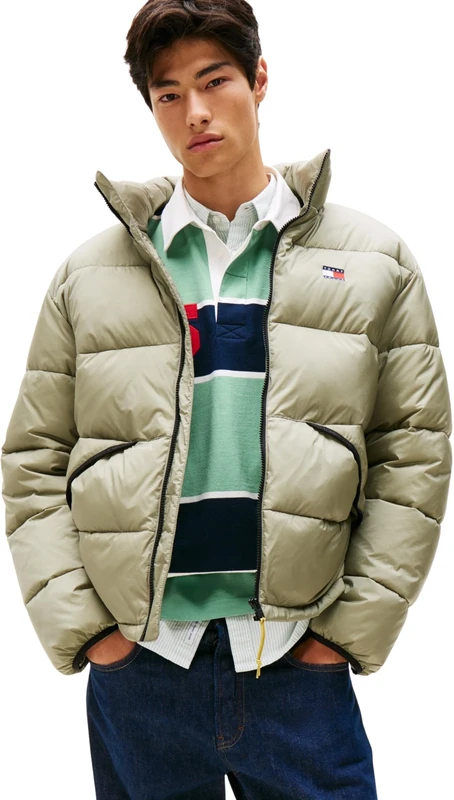 Tommy Jeans Men’s Vail Puffer Jacket with Stand Collar, Green (Utility Sage), XS