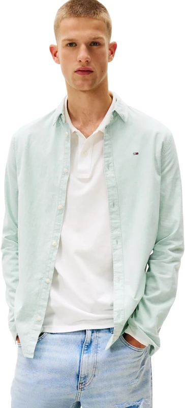 Tommy Jeans Mens TJM Slim Stretch Oxford Dm0dm09594 L/S Shirt, Green (Cloudy Jade), XXL UK