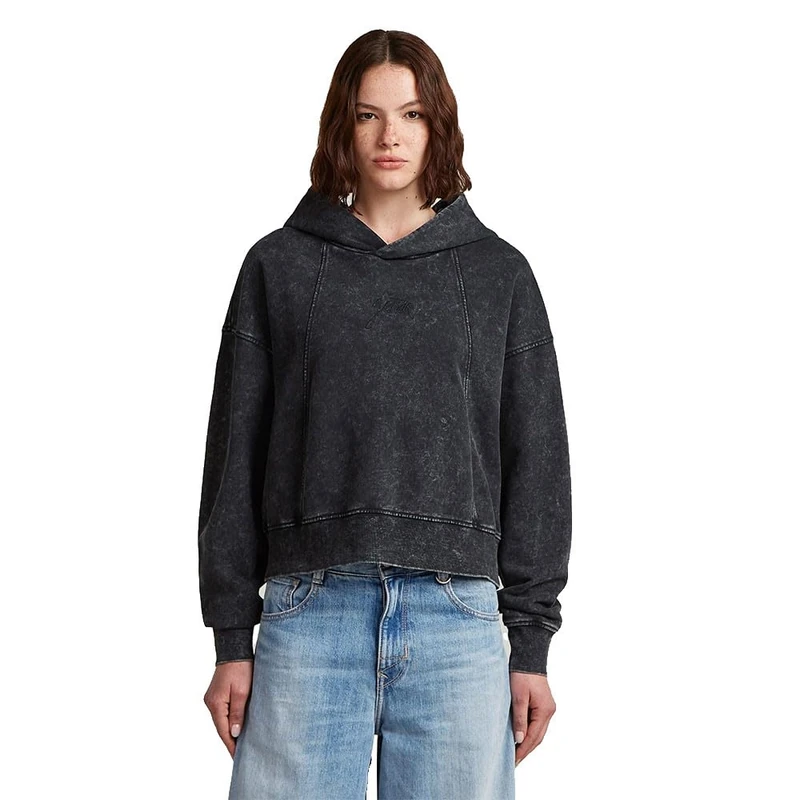 G-STAR Washed A Line Script Hoodie M Black