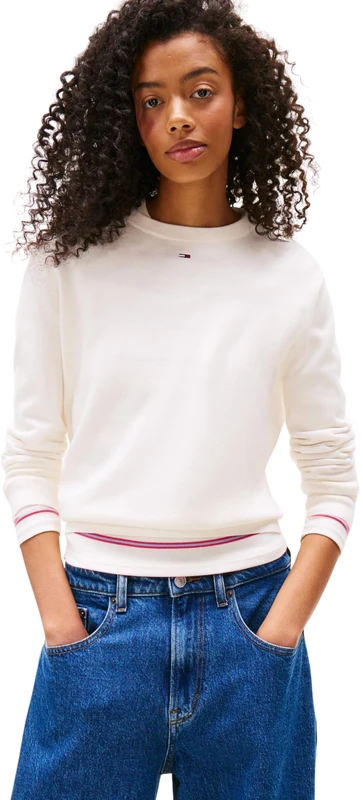 Tommy Jeans Womens Tjw Essential Crew Ext Dw0dw20159 Pullover Sweater, White (Ancient White), L UK